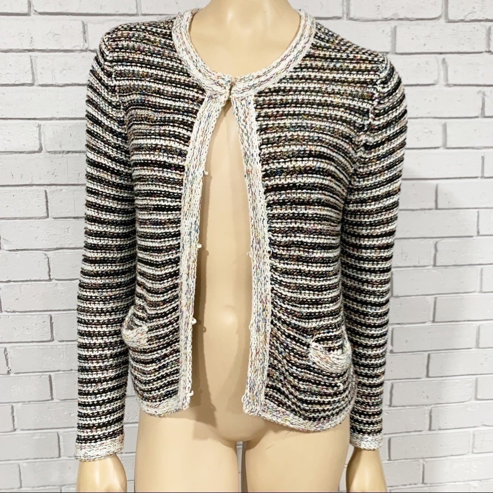 Zara Multi Color Metallic Striped Open Front Knit Cardigan Boho Excellent L